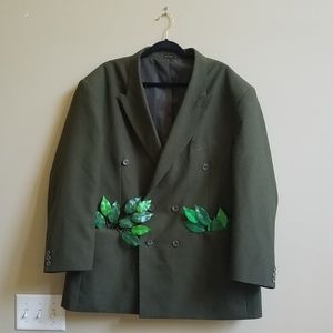 Olive Green Double Breasted Suit Jacket